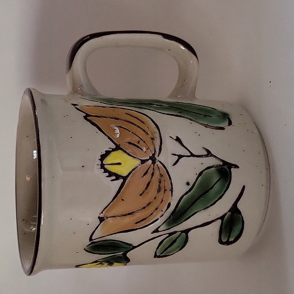 Ceramic Speckled Yellow Flowered Coffee Mug - Picture 3 of 12